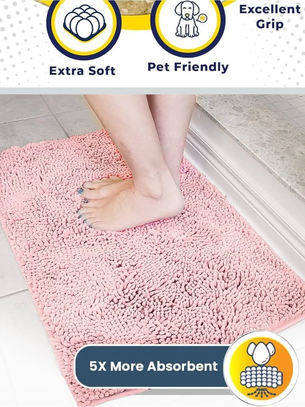 Muddy Mat® | Super Water Absorbent Door Mat Indoor,  light pink 48x60” new